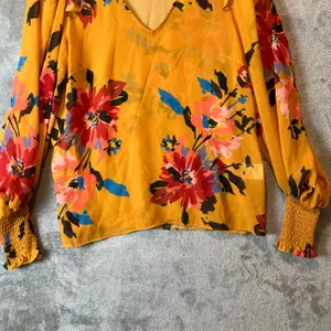 Hutch Anthropologie Yellow Floral Boho Sheer Blouse Ruffle VNeck Poet Sleeves XS thumbnail 7