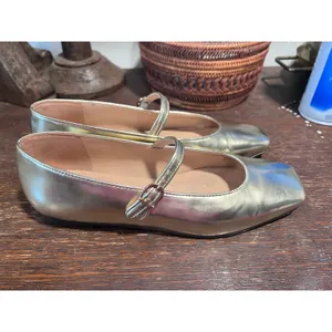 J.Crew Metallic Gold Square Toe Mary Jane Ballet Flats Size 7 thumbnail 4