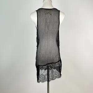 NWOT Johnny Was Silk Black Sheer Floral Embroidered Lace Tank Top Sz S thumbnail 5