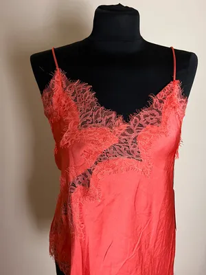 Satin Lace-Trim Camisole Tank in Coral NWT thumbnail 1
