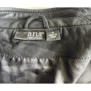 ⁠a.n.a Womens Black Genuine Leather Bomber Jacket Band Collar Medium Zip Y2K thumbnail 6