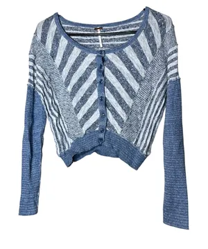 Free People Striped Knit Button Front Cropped‎ Cardigan Sweater Women's Size 6 thumbnail 1