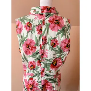 Tahari Floral Midi Dress Womens 12 Pink New Sleeveless Linen Blend Collared‎ thumbnail 14