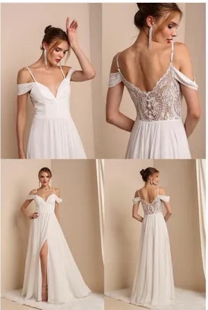 Soiéblu NWOT Off-Shoulder Wedding Dress with Thigh Slit size M thumbnail 6