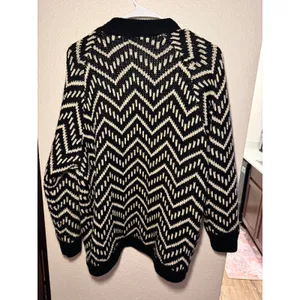 Forever 21 Womens Open Front Chevron Zigzag Knit Cardigan Sweater Black Cream M thumbnail 4