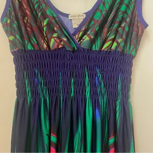 Raya Sun Sleeveless Dress Womens Size Medium Blue Green Turquoise Peacock thumbnail 3