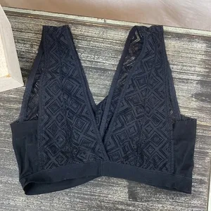 DKNY Black Sheer Unlined Wire Free Lace V Neck Bralette Bra Top M thumbnail 4