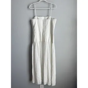 Zara ZW Collection Drop Waist MIDI Dress Oyster White Square Neck Minimalist XL thumbnail 9