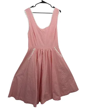 Barbie x Unique Vintage Dress Womens XL Pink Houndstooth Lace Trim Fit and Flare thumbnail 1