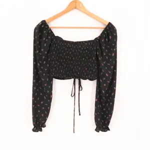 Forever 21 Floral Lace Up Milkmaid Crop Top Womens Size S Black Rose‎ Dark Fairy thumbnail 5