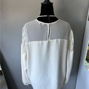 Express Cream Blouse with Lace Accents thumbnail 3