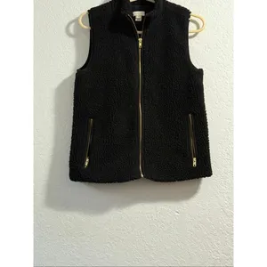 J. Crew Women's Plush Fleece Sherpa Excursion Vest Black XS Gold Pockets thumbnail 2