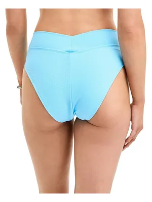 NWT Becca Womens Modern Edge Textured Rib High-Waist Bikini Bottom Ice Blue XS thumbnail 2