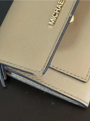 Michael Kors Tan Saffiano Leather Compact Wallet with Gold Logo thumbnail 9