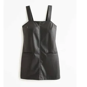 Abercrombie & Fitch Womens Black Faux Leather Sleeveless Shift Mini Dress Size M thumbnail 9