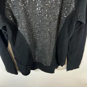 Free People‎ Sequin Mixed Media Hoodie Black Charcoal Grey Pullover Small boho thumbnail 3