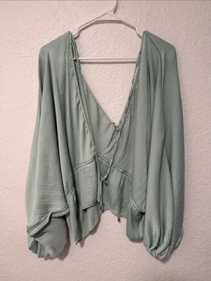 FREE PEOPLE Light Sage Draped V-Neck Top Size Large (Oversized) thumbnail 10