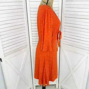 Free People All Yours Polka Dot Flounce Sleeve Mini Dress Orange Size‎ 4 V Neck thumbnail 4