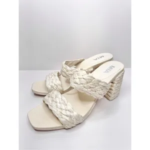 MIA Off‎ White Braided Block Heel Sandals Square Toe Mules Size 10 Raffia thumbnail 5