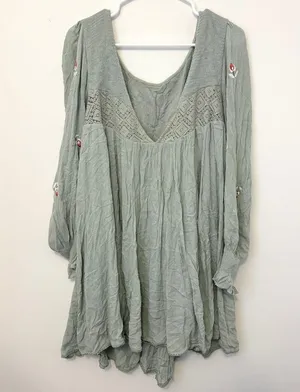 Free People Mohave Floral Embroidered Long-Sleeve Dress Size Large Sage Green thumbnail 7