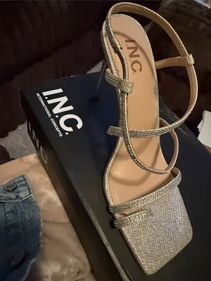 INC International Concepts Glitter Gold Strappy Square-Toe Sandals thumbnail 1