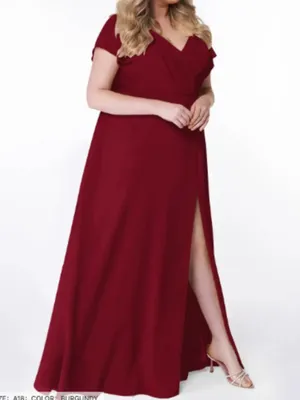 Azazie Women's Rylee Dress Burgundy A-Line Pleated Chiffon Surplice Neck Keyhole thumbnail 4