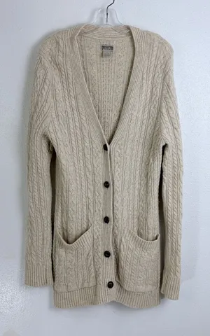 Fisherman Cable Knit Wool Cashmere Long Cardigan Cream Duluth Trading Co L thumbnail 1