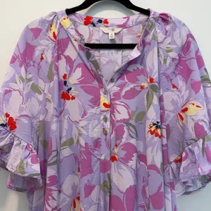 Terra & Sky Women's Plus 0X 14W Purple Floral Ruffle Sleeve Maxi Dress Tiered thumbnail 5