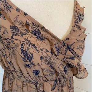 Nordstrom Soprano Brown Tan w/Navy Flowers Sheer Ruffled Flowy Dress XS NWT‎ thumbnail 10