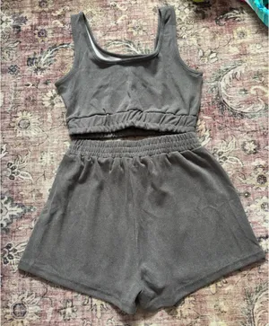 SHEIN Dark Grey Lounge Shorts and Tank Top Set thumbnail 2