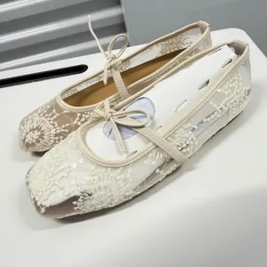 Susanny‎ Airy Lace White Ballerina Flats Square Toe Mary Jane Mesh Sequins 6.5 thumbnail 7