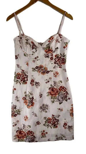 Brock Collection x‎ H&M Floral Bustier Mini Dress Pink Rose Linen Blend thumbnail 1