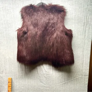 Express Women's Plum Faux Fur Vest Large Burgundy Purple Boho Glam Shaggy Winter thumbnail 2