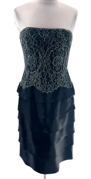 Teri‎ Jon Ricki Freeman beaded silk ruffle dress sz 6 thumbnail 1