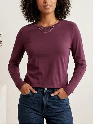 Abercrombie & Fitch A&F Essentials Long Sleeve Crewneck Tee in Purple thumbnail 1