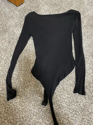 ROMWE Black Asymmetrical Long Sleeve Bodysuit thumbnail 7