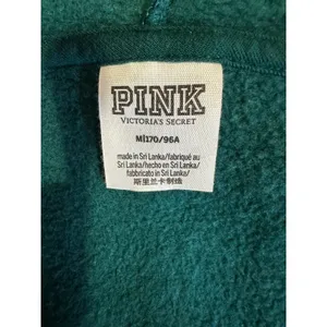 PINK Victoria’s Secret Green Zip Hoodie Silver Spellout Graphic Y2K Style Size M thumbnail 4
