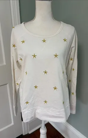 Caribbean Joe Cream Long‎ Sleeve Sweatshirt with Gold Sea Star Embroidery Large thumbnail 1