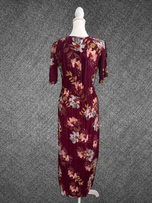 Patrons Of Peace Burgundy Floral Rayon Midi Dress Size Small thumbnail 8