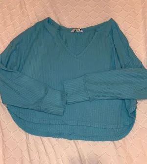JoyLab Turquoise Waffle Knit Long Sleeve Shirt thumbnail 1