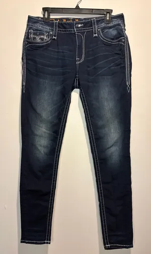 Rock Revival Oliana Mid-Rise Skinny Jeans Bling Pockets Intentional Fading SZ 30 thumbnail 1