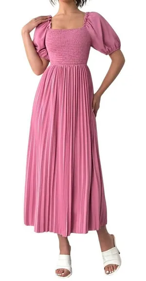 Pleated Breast Shirred Off Shoulder Dress in Pink, Size S​​​ thumbnail 1