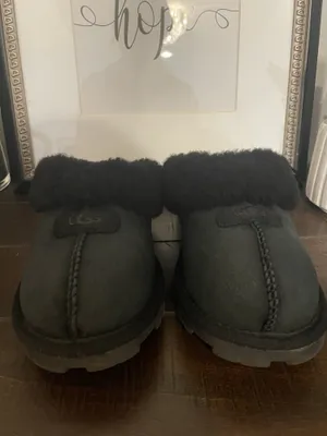 UGG Coquette Black Suede Shearling Slippers Mules Size 7 thumbnail 3