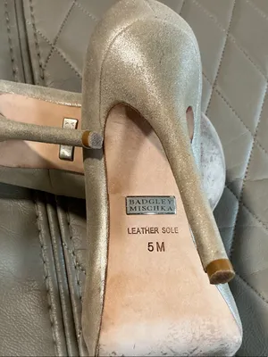 Badgley Mischka Ivory Champagne Satin Peep-Toe Heels with Crystal Bow Accent thumbnail 7