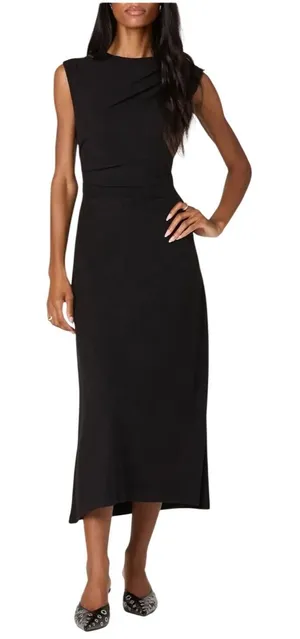 ASTR The Label NWT -747 Drape Sleeveless Midi Dress‎ Black Ruched Womens Large thumbnail 1