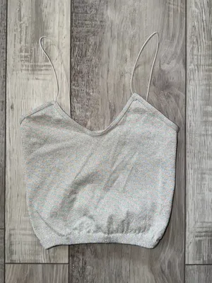 Free People Gray Rainbow Sparkle Metallic Ribbed Thin Strap Seamless Tank M/L thumbnail 9