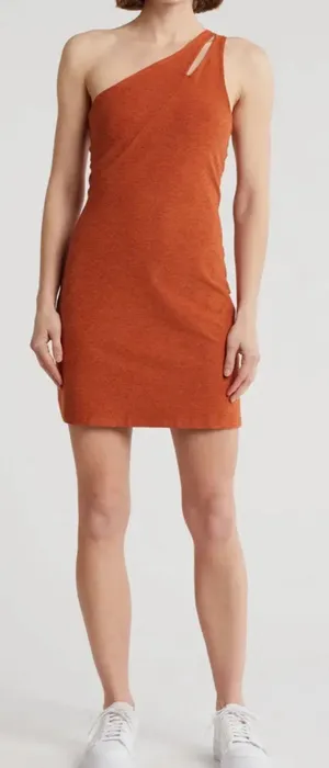 NEW Beyond Yoga Your Mind One-Shoulder Mini Dress XL Clay Heather Spacedye thumbnail 1