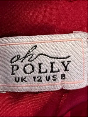 Oh Polly Mini Dress Red Satin Ruched Square Neck Puff Sleeve Cocktail Size 8 M thumbnail 7