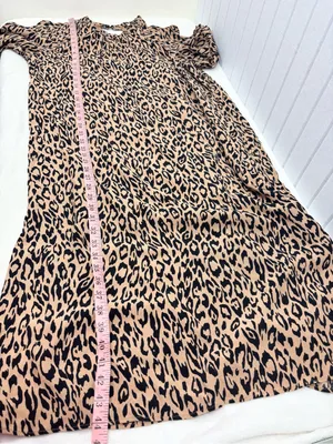 Anthropologie Mackenzie Leopard Print Dress Short Sleeve Midi Mock Neck Size L thumbnail 9