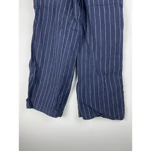 Athleta Linen Pants Womens 2 Bali Wide Leg Cropped Blue Stripe Beachy Pockets thumbnail 4